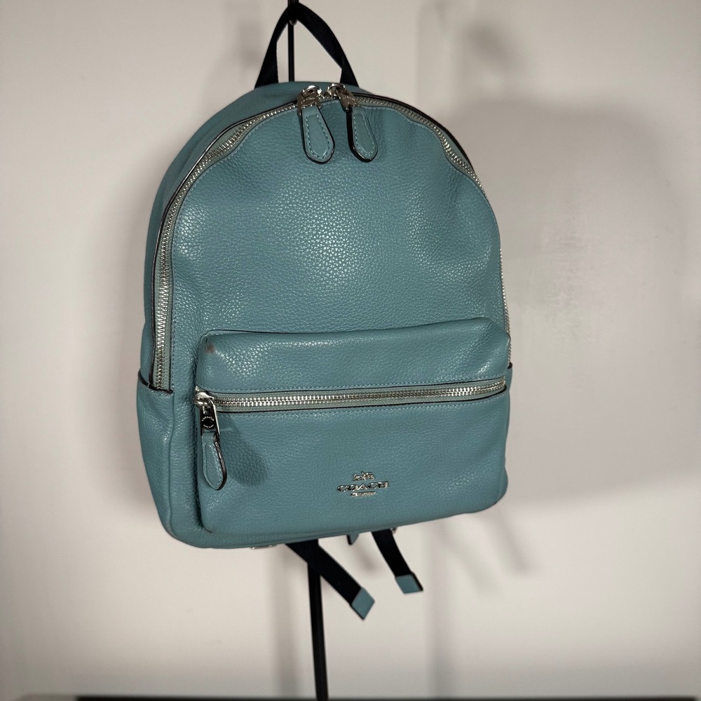Coach Leather Backpack Aqua Blue Silver Hardware School Travel Bag Purse